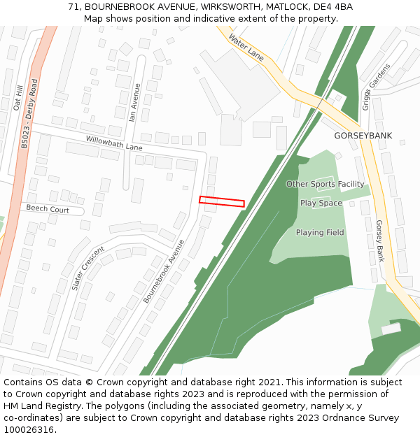 71, BOURNEBROOK AVENUE, WIRKSWORTH, MATLOCK, DE4 4BA: Location map and indicative extent of plot