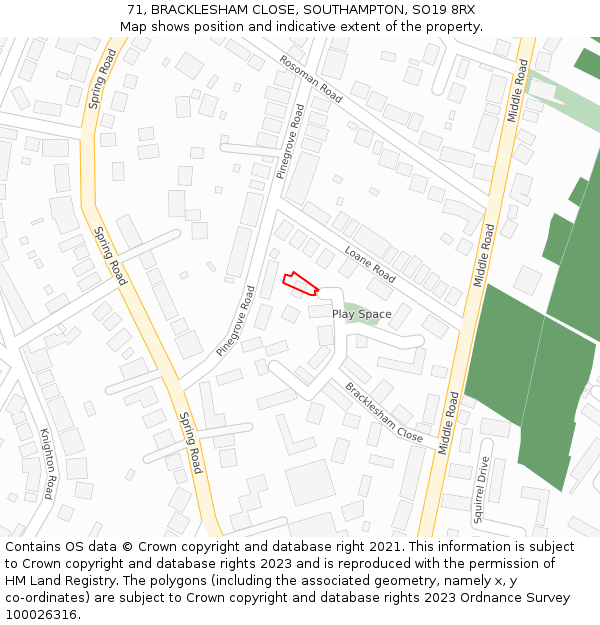 71, BRACKLESHAM CLOSE, SOUTHAMPTON, SO19 8RX: Location map and indicative extent of plot