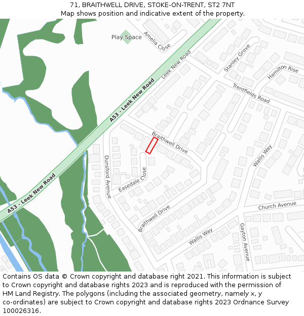 71, BRAITHWELL DRIVE, STOKE-ON-TRENT, ST2 7NT: Location map and indicative extent of plot