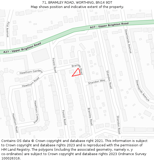 71, BRAMLEY ROAD, WORTHING, BN14 9DT: Location map and indicative extent of plot