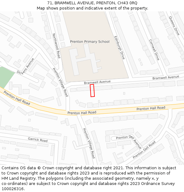 71, BRAMWELL AVENUE, PRENTON, CH43 0RQ: Location map and indicative extent of plot