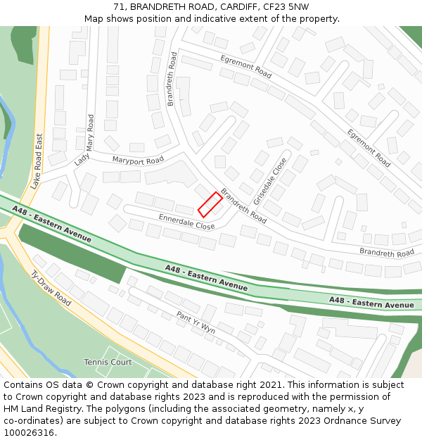 71, BRANDRETH ROAD, CARDIFF, CF23 5NW: Location map and indicative extent of plot