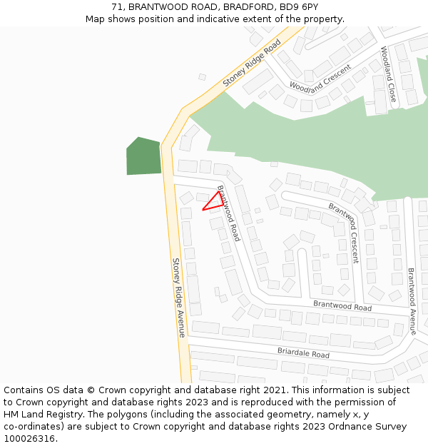71, BRANTWOOD ROAD, BRADFORD, BD9 6PY: Location map and indicative extent of plot