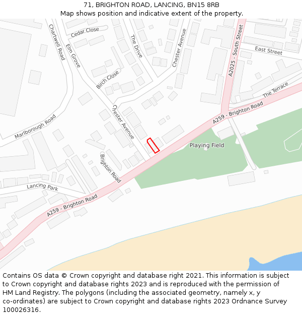 71, BRIGHTON ROAD, LANCING, BN15 8RB: Location map and indicative extent of plot