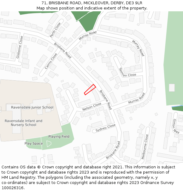 71, BRISBANE ROAD, MICKLEOVER, DERBY, DE3 9LR: Location map and indicative extent of plot