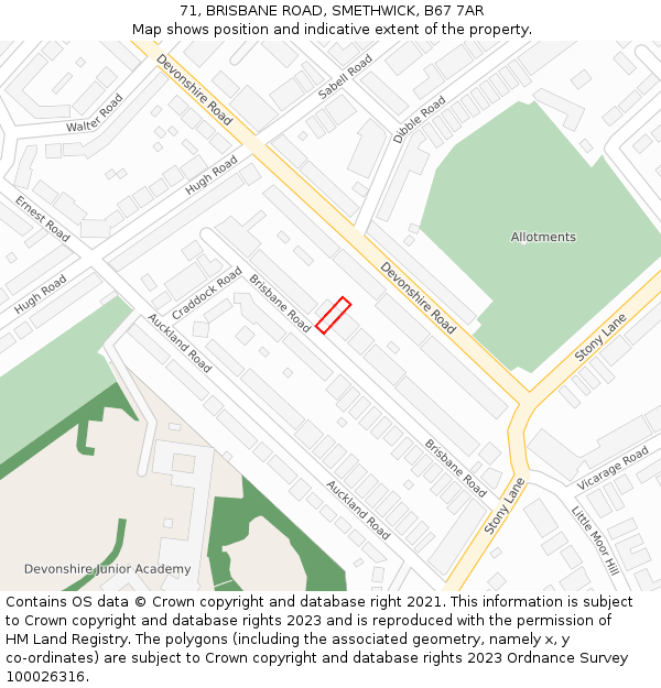 71, BRISBANE ROAD, SMETHWICK, B67 7AR: Location map and indicative extent of plot