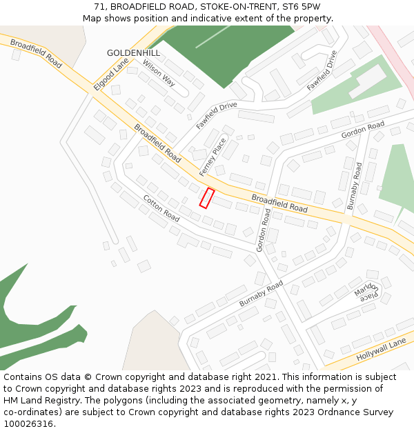 71, BROADFIELD ROAD, STOKE-ON-TRENT, ST6 5PW: Location map and indicative extent of plot