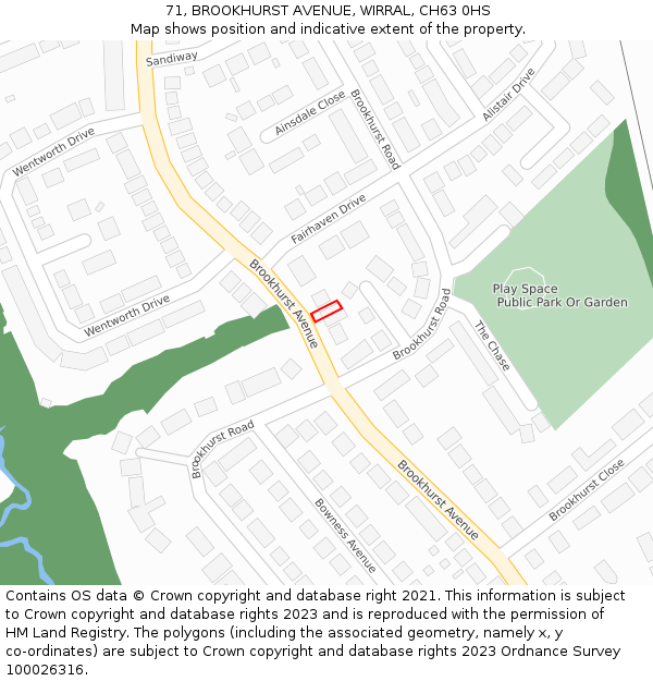 71, BROOKHURST AVENUE, WIRRAL, CH63 0HS: Location map and indicative extent of plot
