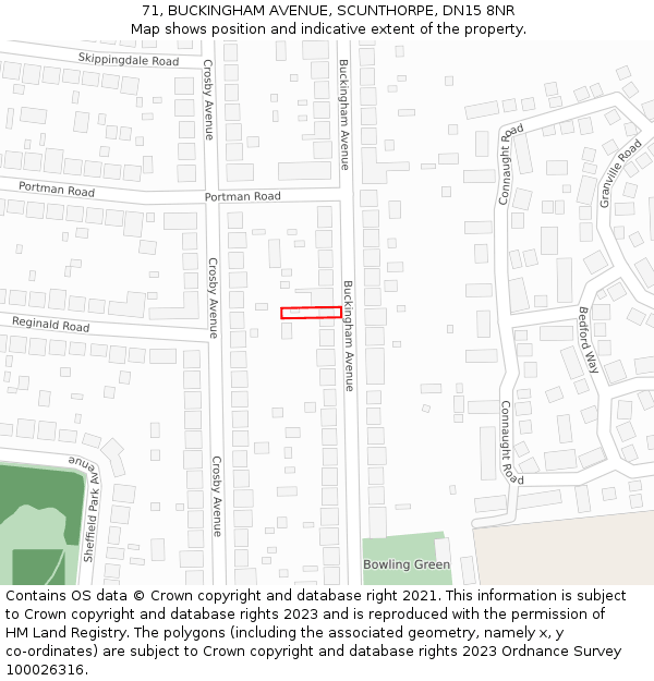 71, BUCKINGHAM AVENUE, SCUNTHORPE, DN15 8NR: Location map and indicative extent of plot