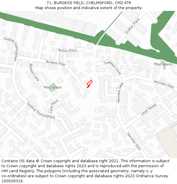 71, BURGESS FIELD, CHELMSFORD, CM2 6TR: Location map and indicative extent of plot