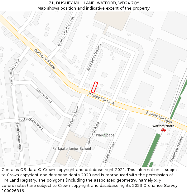 71, BUSHEY MILL LANE, WATFORD, WD24 7QY: Location map and indicative extent of plot