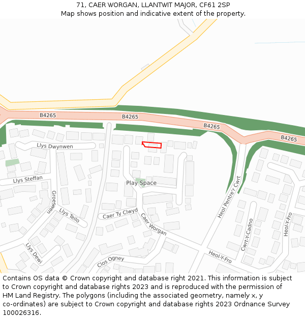 71, CAER WORGAN, LLANTWIT MAJOR, CF61 2SP: Location map and indicative extent of plot
