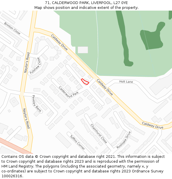 71, CALDERWOOD PARK, LIVERPOOL, L27 0YE: Location map and indicative extent of plot