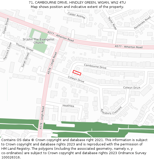 71, CAMBOURNE DRIVE, HINDLEY GREEN, WIGAN, WN2 4TU: Location map and indicative extent of plot