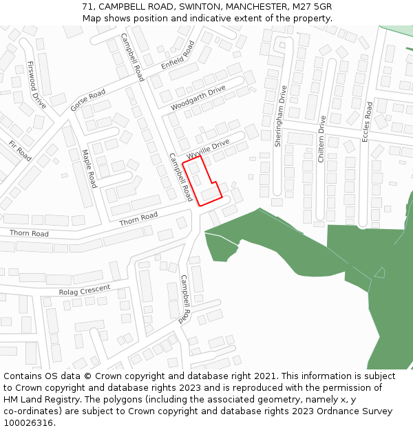 71, CAMPBELL ROAD, SWINTON, MANCHESTER, M27 5GR: Location map and indicative extent of plot
