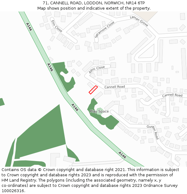 71, CANNELL ROAD, LODDON, NORWICH, NR14 6TP: Location map and indicative extent of plot