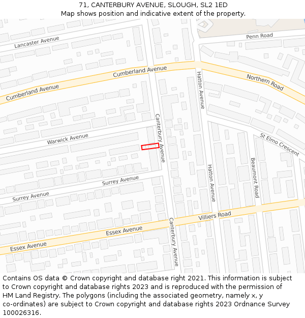 71, CANTERBURY AVENUE, SLOUGH, SL2 1ED: Location map and indicative extent of plot