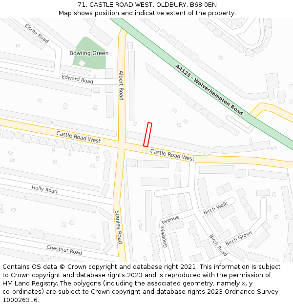 71, CASTLE ROAD WEST, OLDBURY, B68 0EN: Location map and indicative extent of plot