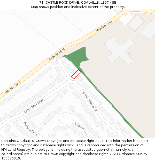 71, CASTLE ROCK DRIVE, COALVILLE, LE67 4SE: Location map and indicative extent of plot
