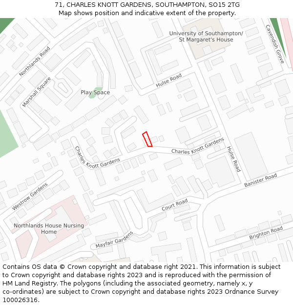 71, CHARLES KNOTT GARDENS, SOUTHAMPTON, SO15 2TG: Location map and indicative extent of plot