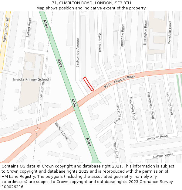 71, CHARLTON ROAD, LONDON, SE3 8TH: Location map and indicative extent of plot