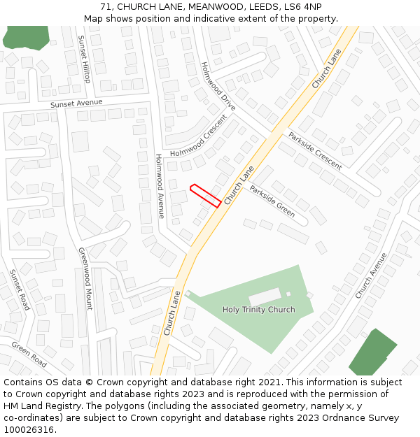71, CHURCH LANE, MEANWOOD, LEEDS, LS6 4NP: Location map and indicative extent of plot