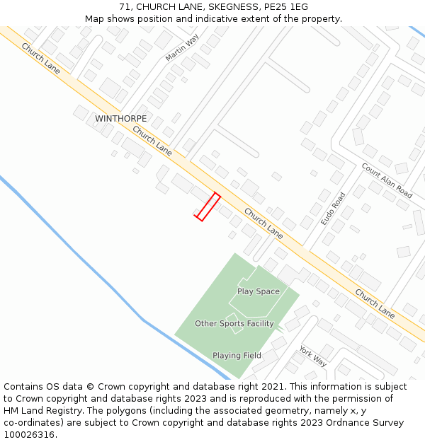 71, CHURCH LANE, SKEGNESS, PE25 1EG: Location map and indicative extent of plot