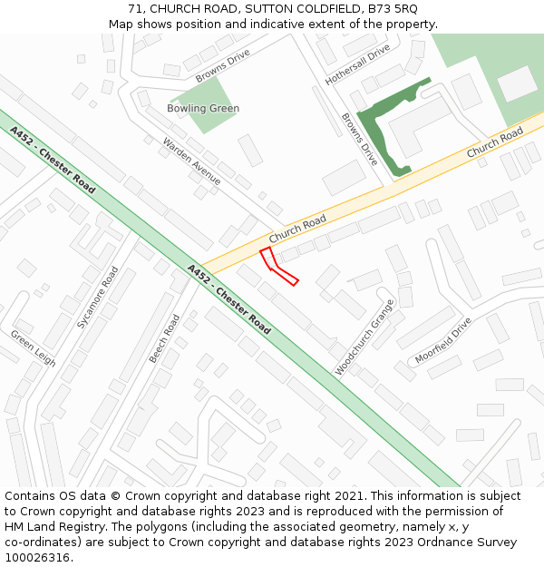 71, CHURCH ROAD, SUTTON COLDFIELD, B73 5RQ: Location map and indicative extent of plot