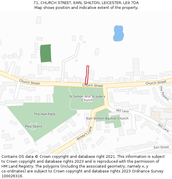 71, CHURCH STREET, EARL SHILTON, LEICESTER, LE9 7DA: Location map and indicative extent of plot
