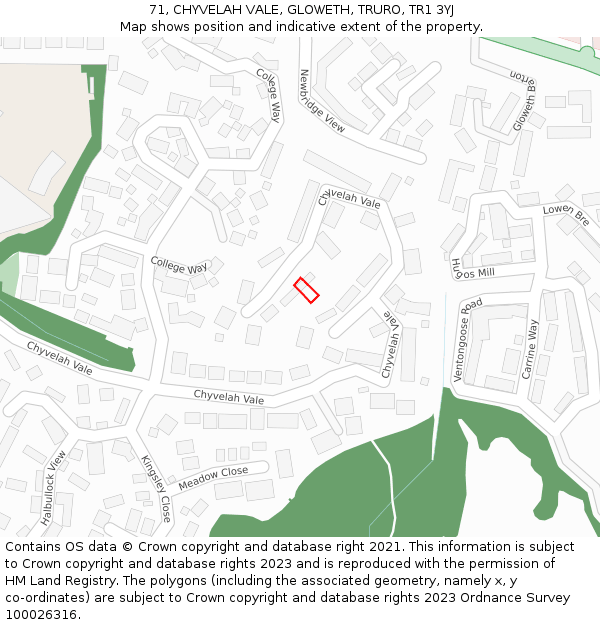 71, CHYVELAH VALE, GLOWETH, TRURO, TR1 3YJ: Location map and indicative extent of plot