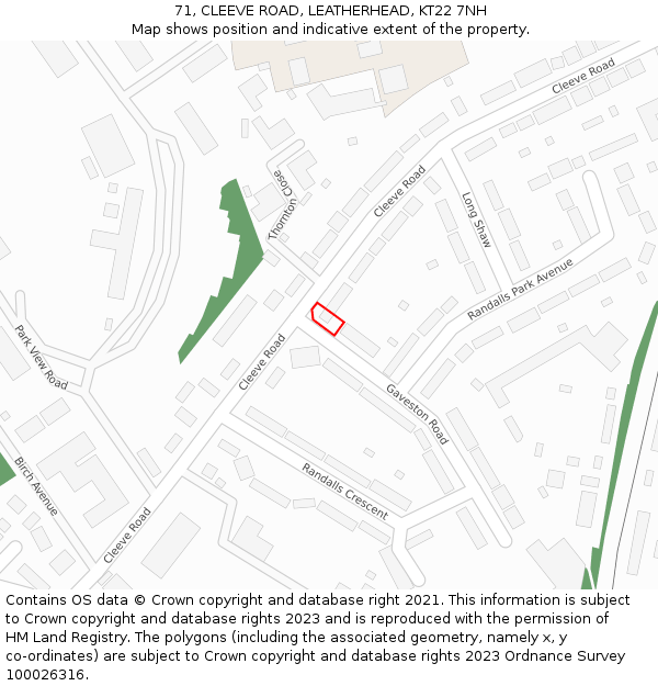 71, CLEEVE ROAD, LEATHERHEAD, KT22 7NH: Location map and indicative extent of plot
