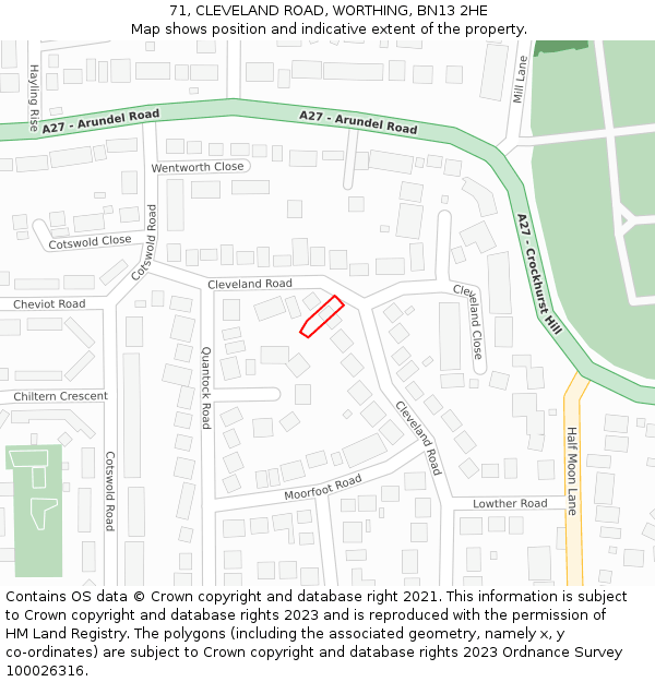 71, CLEVELAND ROAD, WORTHING, BN13 2HE: Location map and indicative extent of plot