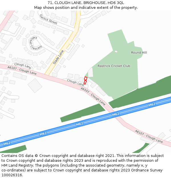 71, CLOUGH LANE, BRIGHOUSE, HD6 3QL: Location map and indicative extent of plot