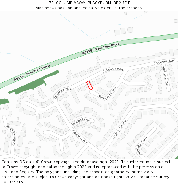 71, COLUMBIA WAY, BLACKBURN, BB2 7DT: Location map and indicative extent of plot