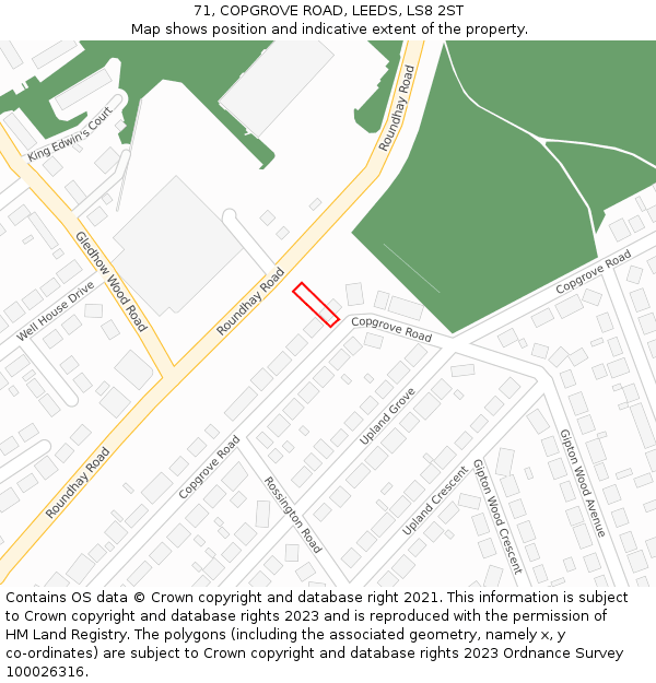 71, COPGROVE ROAD, LEEDS, LS8 2ST: Location map and indicative extent of plot