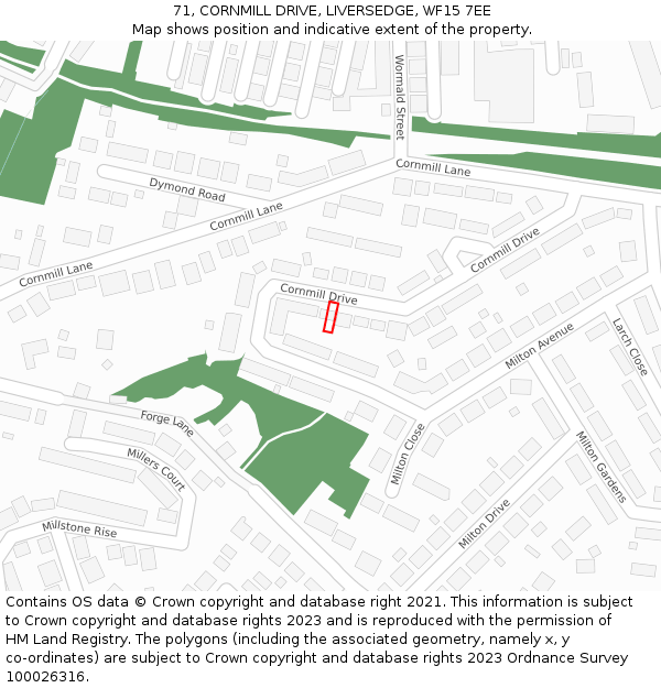 71, CORNMILL DRIVE, LIVERSEDGE, WF15 7EE: Location map and indicative extent of plot