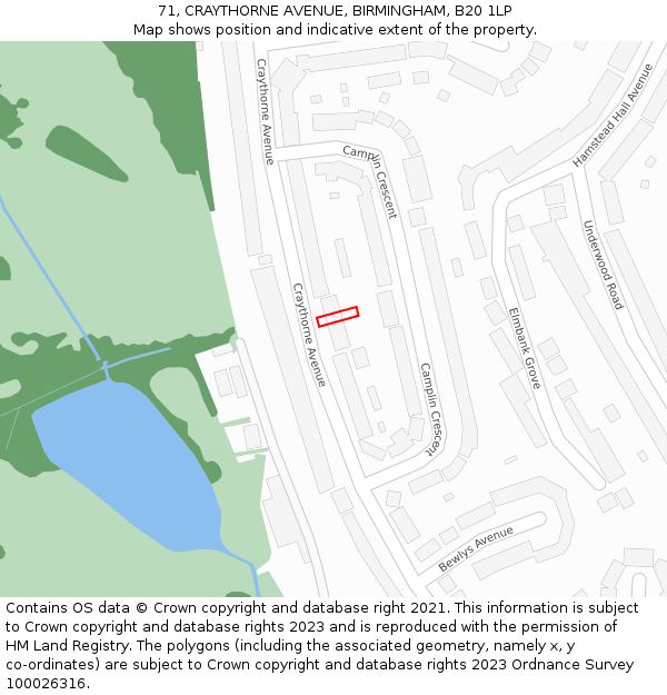 71, CRAYTHORNE AVENUE, BIRMINGHAM, B20 1LP: Location map and indicative extent of plot