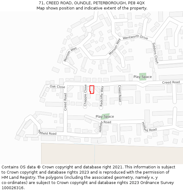 71, CREED ROAD, OUNDLE, PETERBOROUGH, PE8 4QX: Location map and indicative extent of plot
