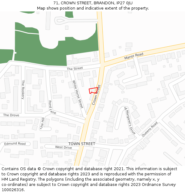 71, CROWN STREET, BRANDON, IP27 0JU: Location map and indicative extent of plot