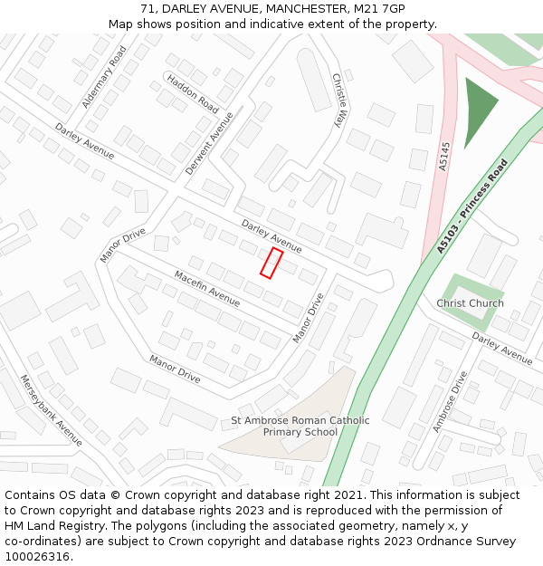 71, DARLEY AVENUE, MANCHESTER, M21 7GP: Location map and indicative extent of plot