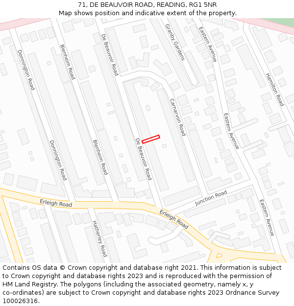 71, DE BEAUVOIR ROAD, READING, RG1 5NR: Location map and indicative extent of plot
