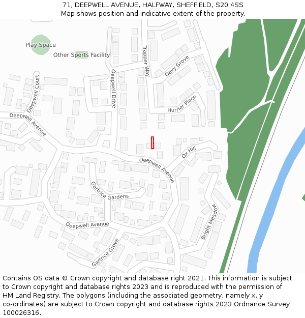 71, DEEPWELL AVENUE, HALFWAY, SHEFFIELD, S20 4SS: Location map and indicative extent of plot