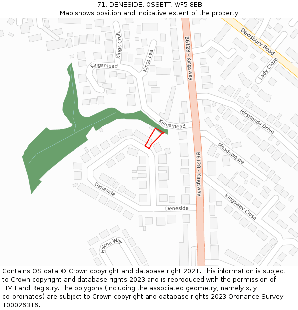 71, DENESIDE, OSSETT, WF5 8EB: Location map and indicative extent of plot
