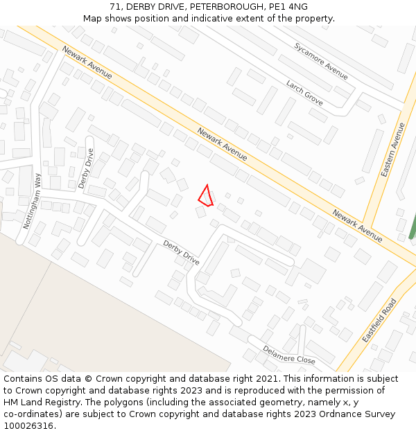 71, DERBY DRIVE, PETERBOROUGH, PE1 4NG: Location map and indicative extent of plot