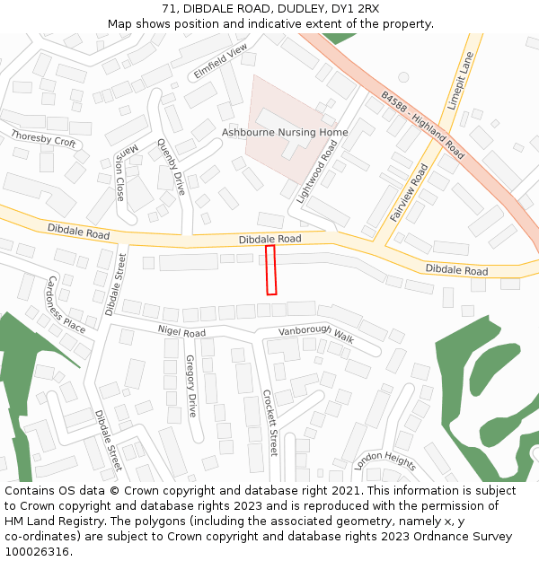 71, DIBDALE ROAD, DUDLEY, DY1 2RX: Location map and indicative extent of plot
