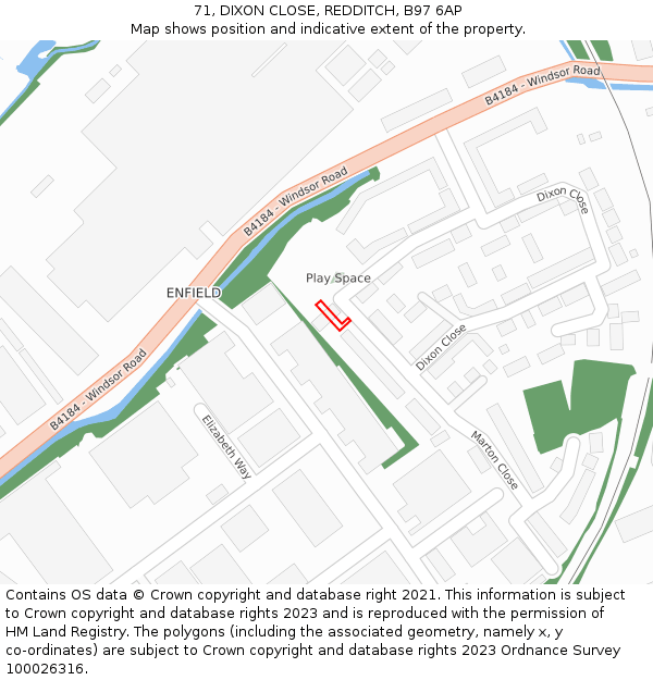 71, DIXON CLOSE, REDDITCH, B97 6AP: Location map and indicative extent of plot