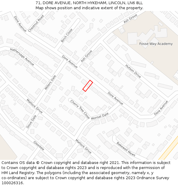 71, DORE AVENUE, NORTH HYKEHAM, LINCOLN, LN6 8LL: Location map and indicative extent of plot