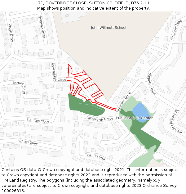 71, DOVEBRIDGE CLOSE, SUTTON COLDFIELD, B76 2UH: Location map and indicative extent of plot