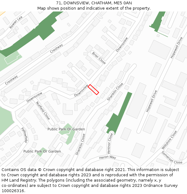 71, DOWNSVIEW, CHATHAM, ME5 0AN: Location map and indicative extent of plot