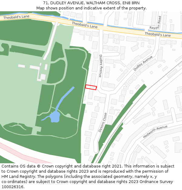 71, DUDLEY AVENUE, WALTHAM CROSS, EN8 8RN: Location map and indicative extent of plot